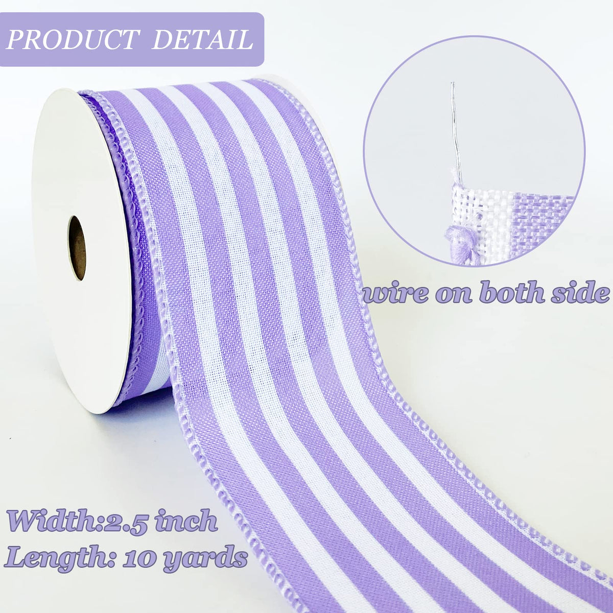 Royal Blue and White Striped Wired Ribbon, 2.5 Inch