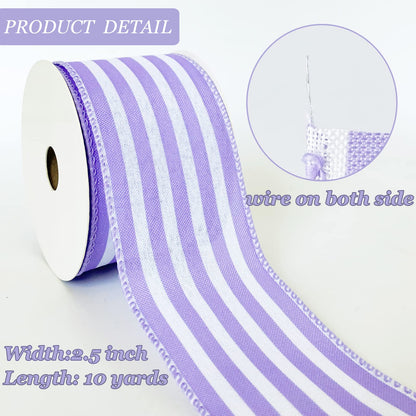 Royal Blue and White Striped Wired Ribbon, 2.5 Inch