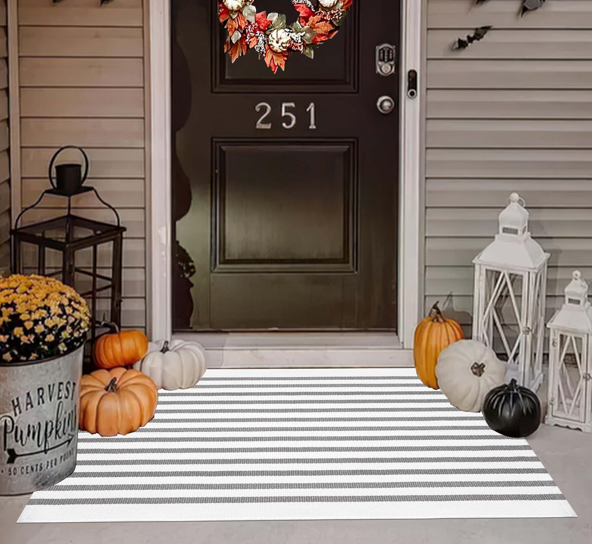 Light Blue Buffalo Plaid Cotton Door Mat, 24x35
