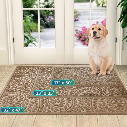 Blue Leaf Front Door Mat, Non-Slip Rubber