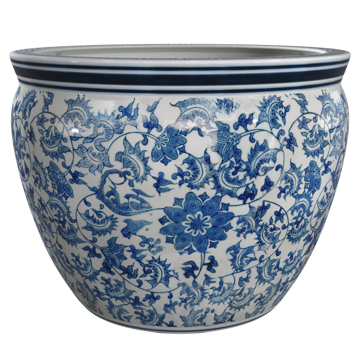 Ladies Blue and White Porcelain Fishbowl Planter