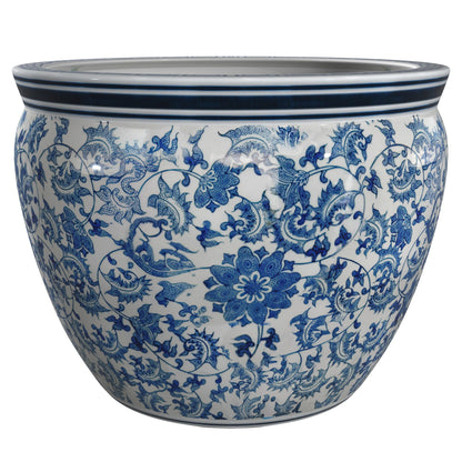 Ladies Blue and White Porcelain Fishbowl Planter