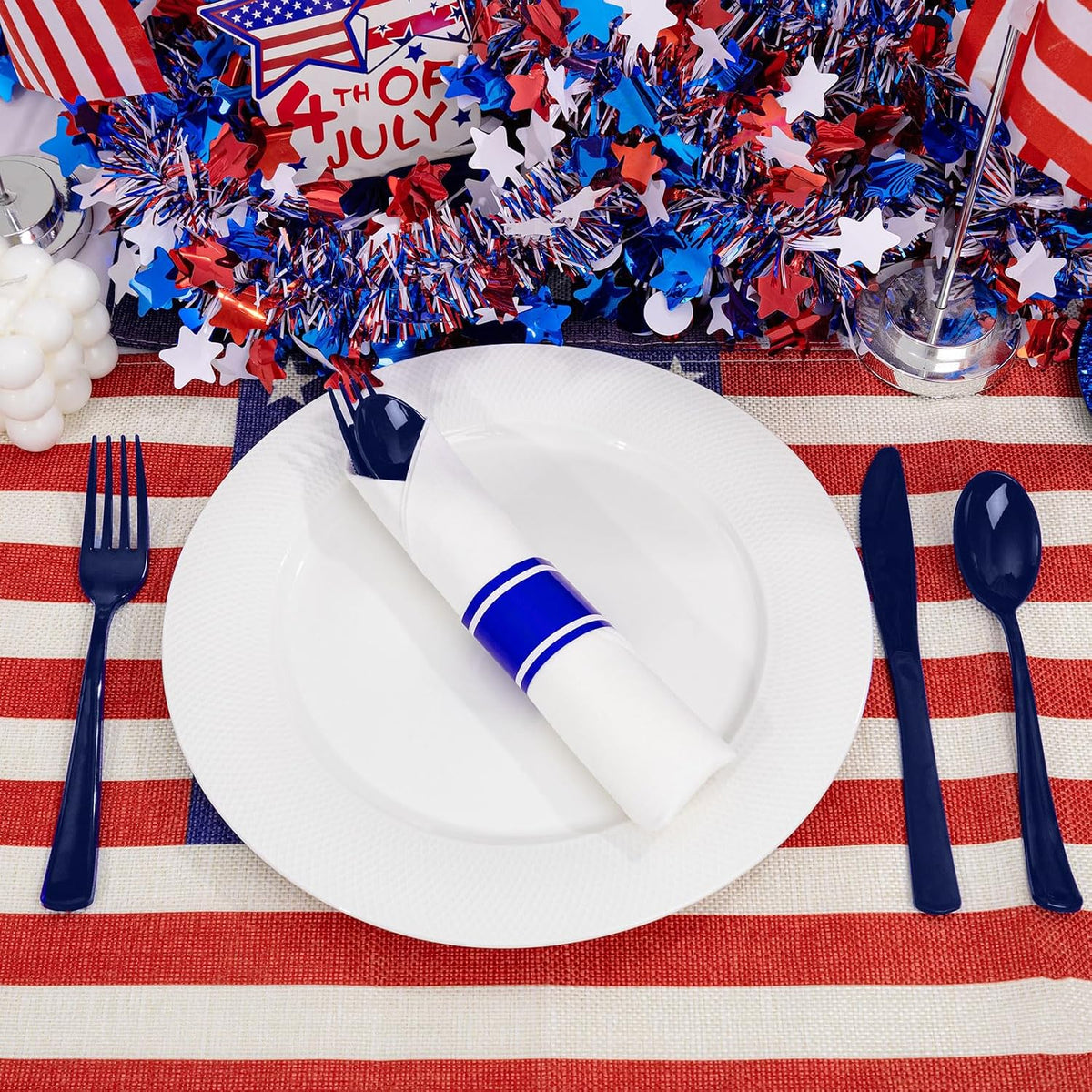 Pre-Rolled Blue Plastic Cutlery with Napkins, 100 Pack