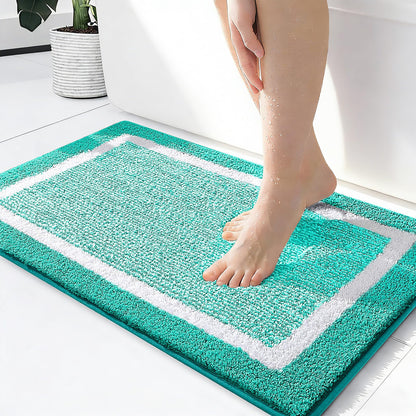 Navy and White Microfiber Bath Rug, 36 x 24
