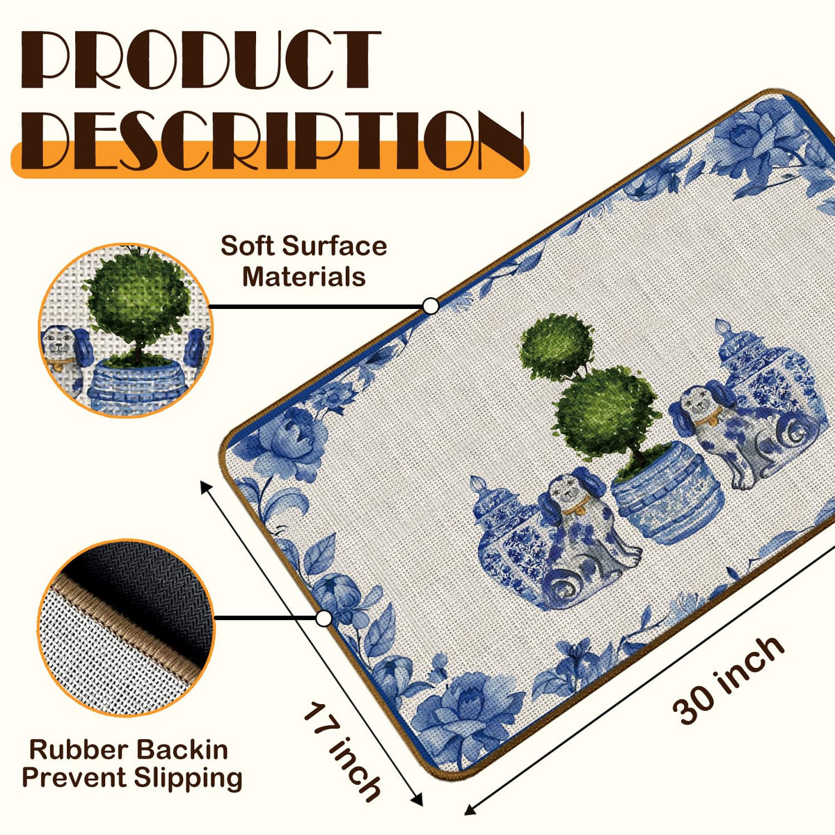 Chinoiserie Dachshund Doormat, 17 x 30 Inch