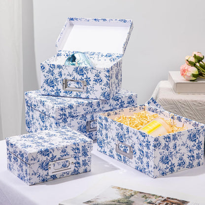 Blue and White Floral Nested Storage Boxes