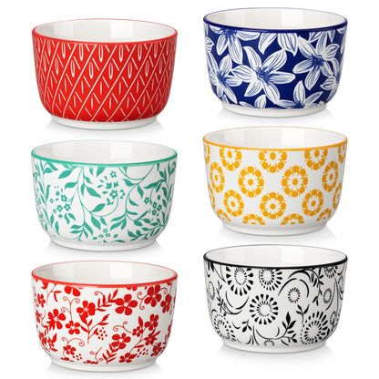 Floral Ceramic Ramekins, Set of 6