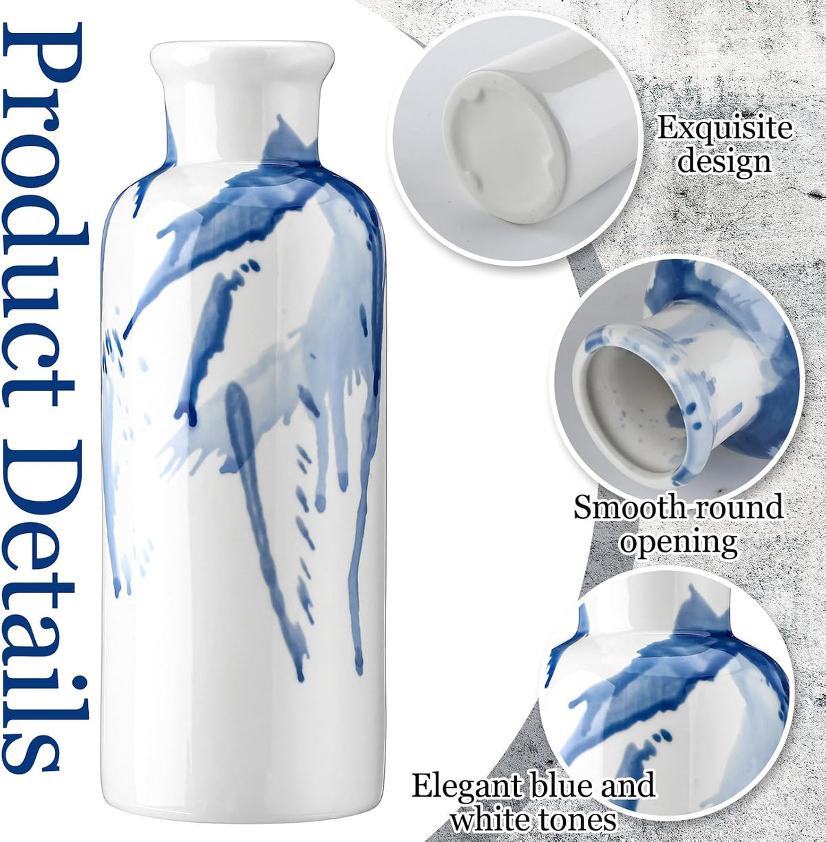 Blue and White Ink Splash Vases, Set of 3