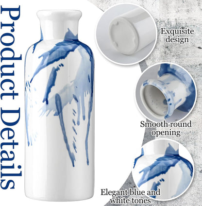 Blue and White Ink Splash Vases, Set of 3
