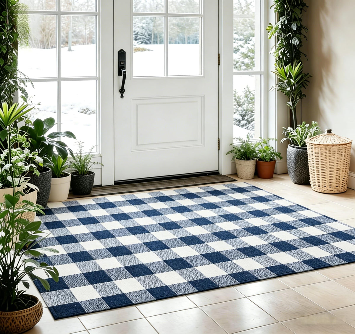 Blue Buffalo Plaid Outdoor Rug, 27.5x43