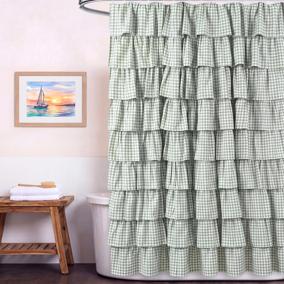 Ruffled Gingham Shower Curtain, 72 x 72