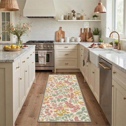 Bavni Dusty Blue Floral Washable Rug