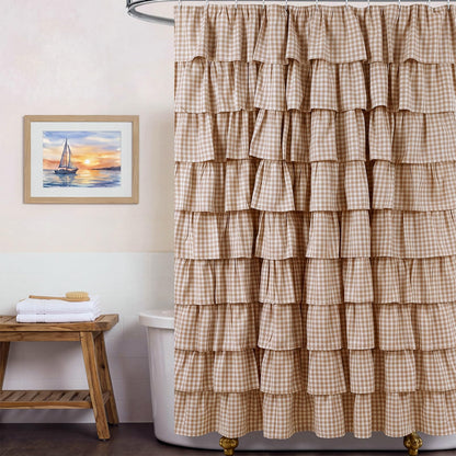 Ruffled Gingham Shower Curtain, 72 x 72