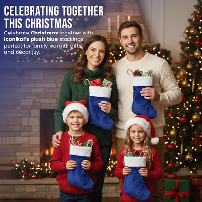 Blue Plush Christmas Stockings, Set of 4