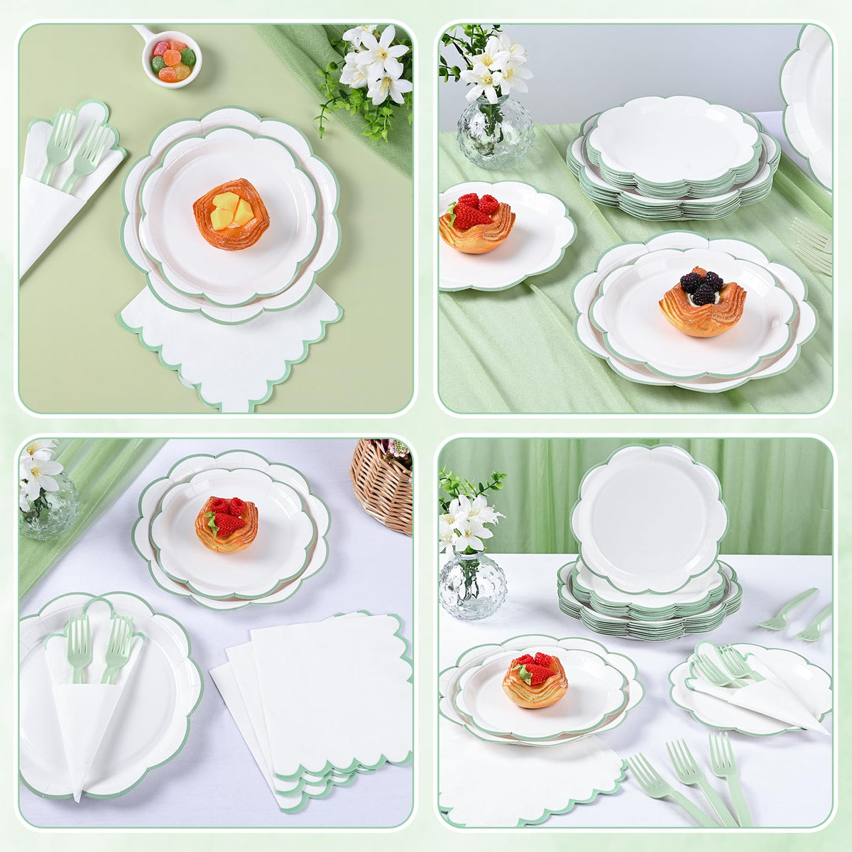 Blue Scalloped Paper Plates and Napkins, Serves 24