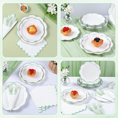 Blue Scalloped Paper Plates and Napkins, Serves 24