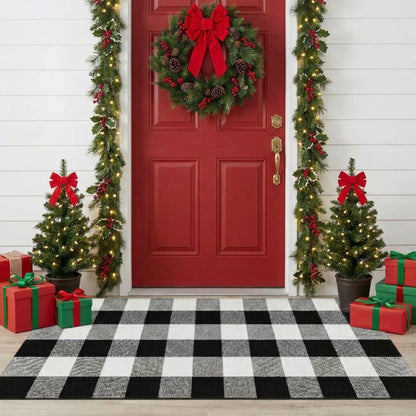 SEEKSEE Blue Buffalo Plaid Porch Rug, 27.5x43