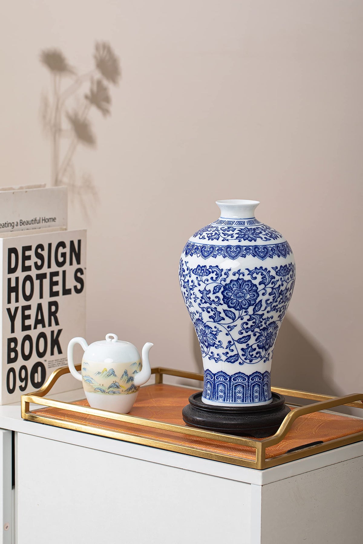 GaLouRo Blue and White Ginger Jar Vase, 9 to 10 Inch