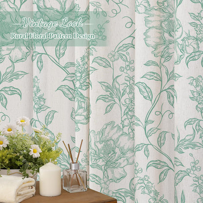 Blue Floral Linen Blend Shower Curtain