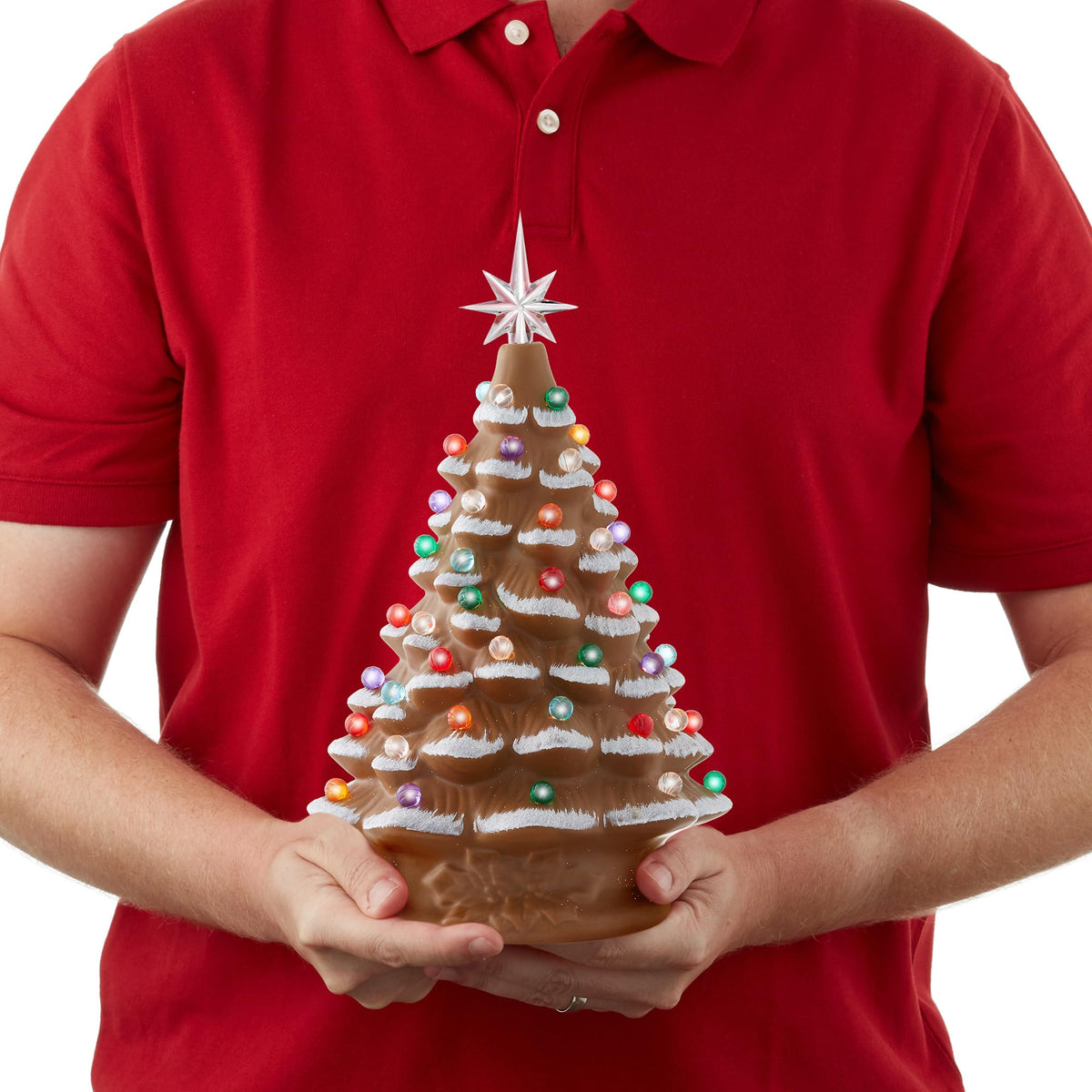 Hand Painted Ceramic Christmas Tree, 15 Inch Pre-Lit