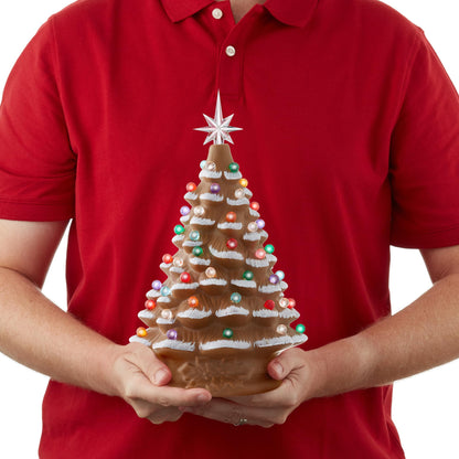 Hand Painted Ceramic Christmas Tree, 15 Inch Pre-Lit