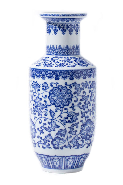 GaLouRo Blue and White Ginger Jar Vase, 9 to 10 Inch