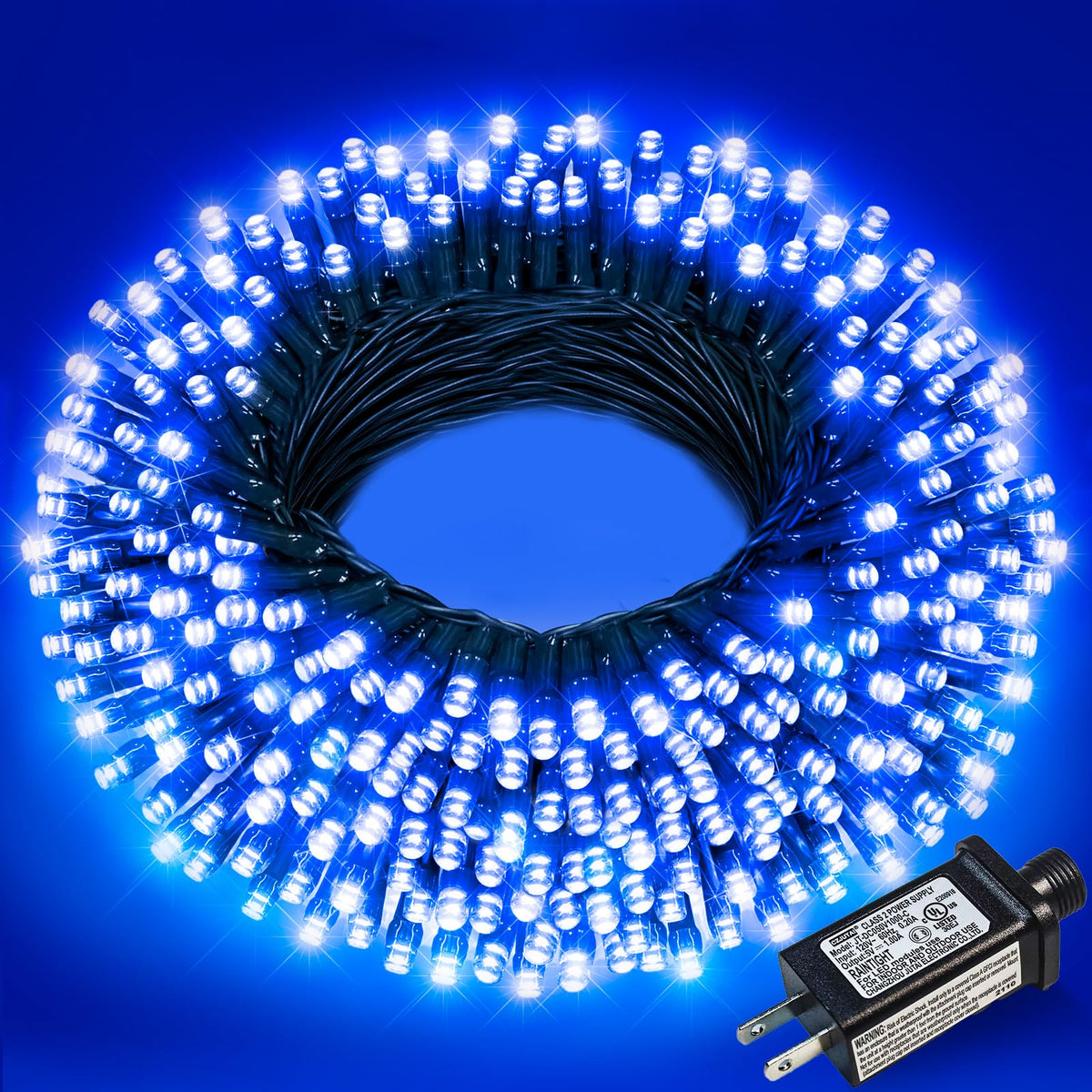 Blue and White Christmas Lights, 100 ft