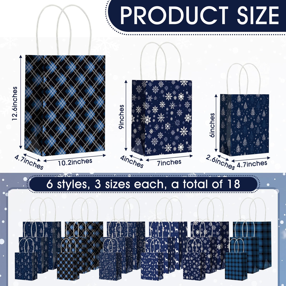 Blue Toile Christmas Kraft Gift Bags, Set of 18