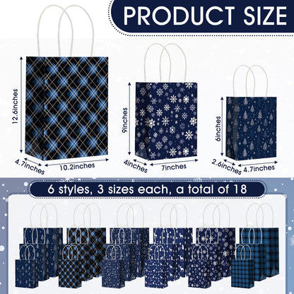 Blue Toile Christmas Kraft Gift Bags, Set of 18