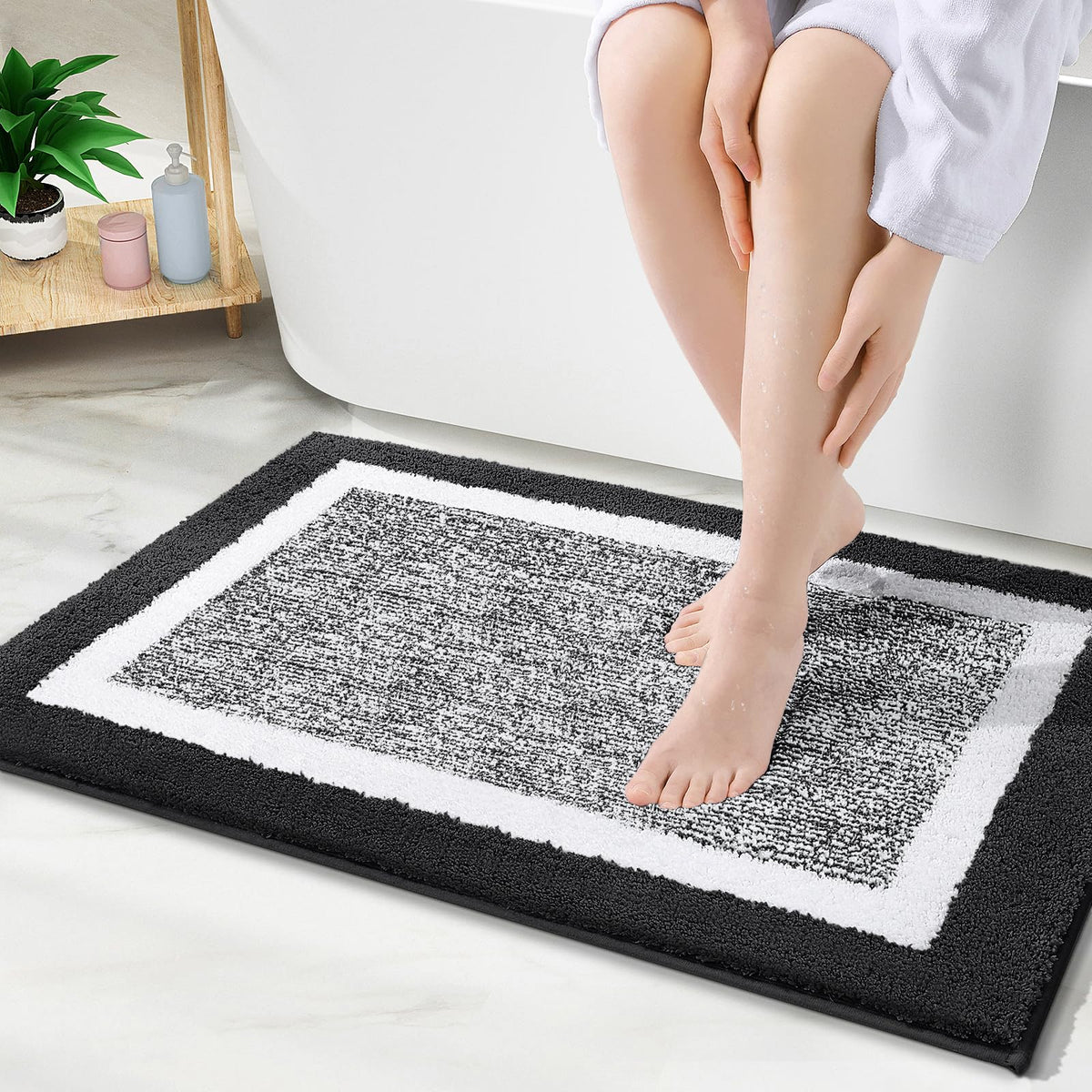 Navy and White Microfiber Bath Rug, 36 x 24