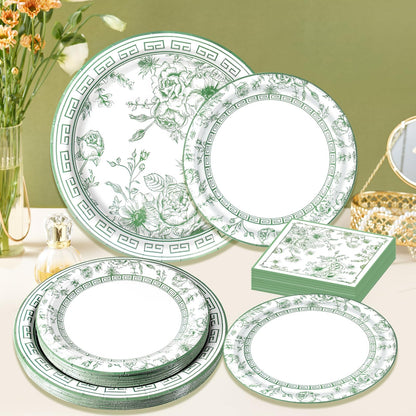 Blue and White Floral Paper Plates and Napkins, Serves 20