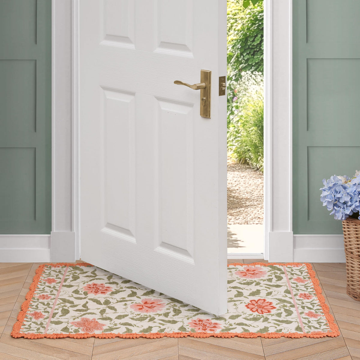 Laura Ashley Indigo Floral Crochet Border Runner Rug