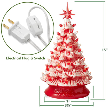 Hand Painted Ceramic Christmas Tree, 15 Inch Pre-Lit