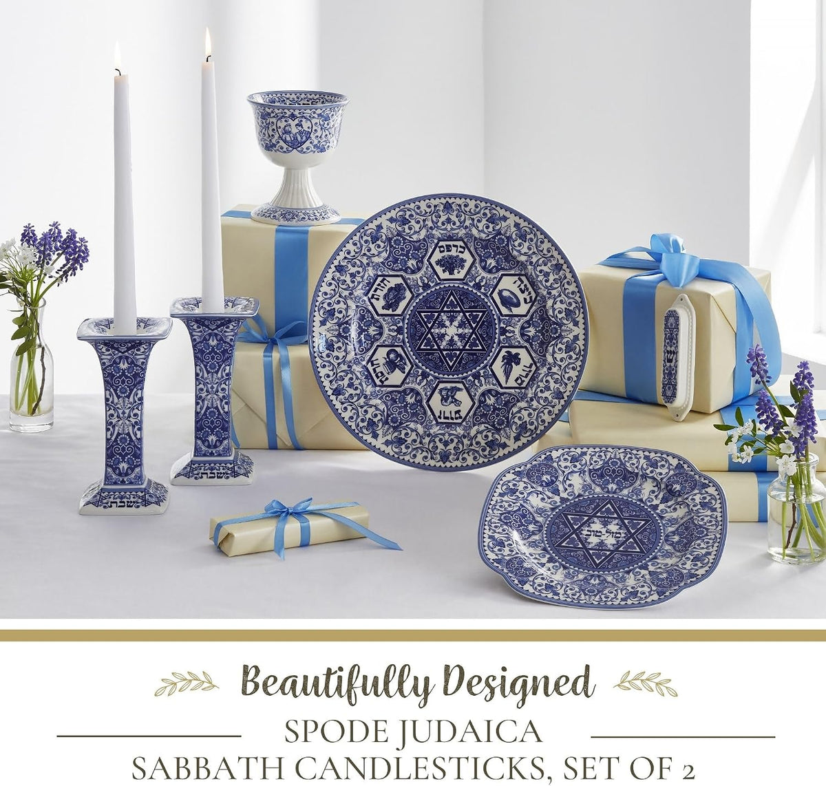 Spode Judaica Sabbath Candlesticks, Set of 2