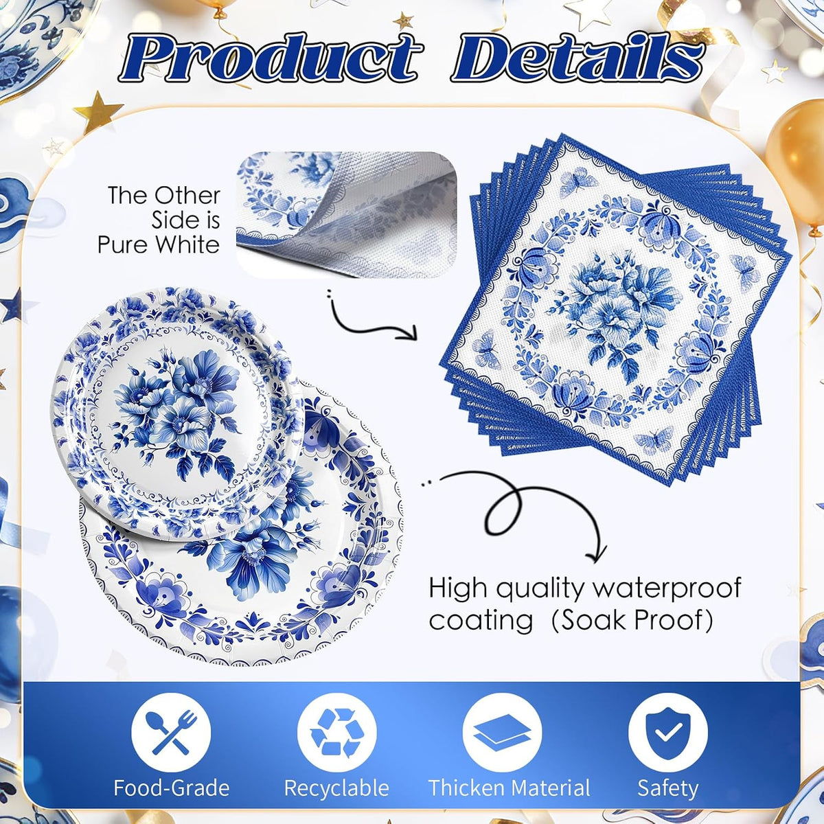 Blue and White Chinoiserie Plates and Napkins for 25