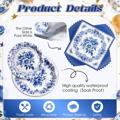Blue and White Chinoiserie Plates and Napkins for 25