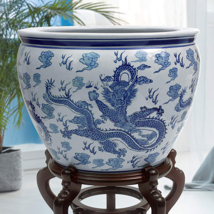 Ladies Blue and White Porcelain Fishbowl Planter