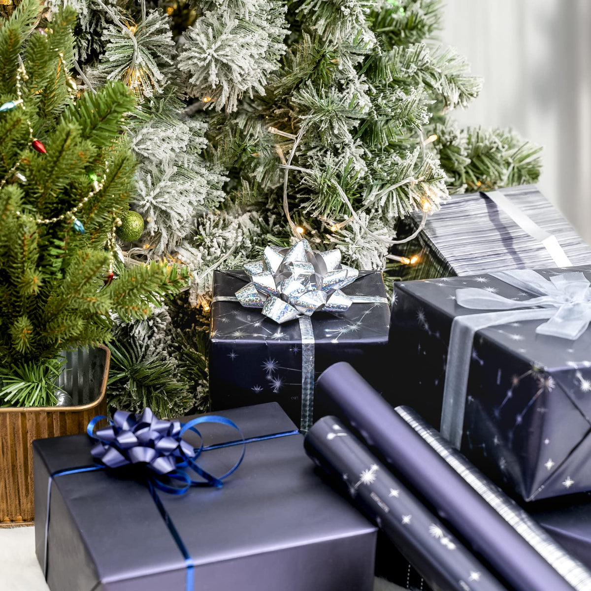 Christmas Wrapping Paper Rolls, Blue and Silver, 4 Rolls