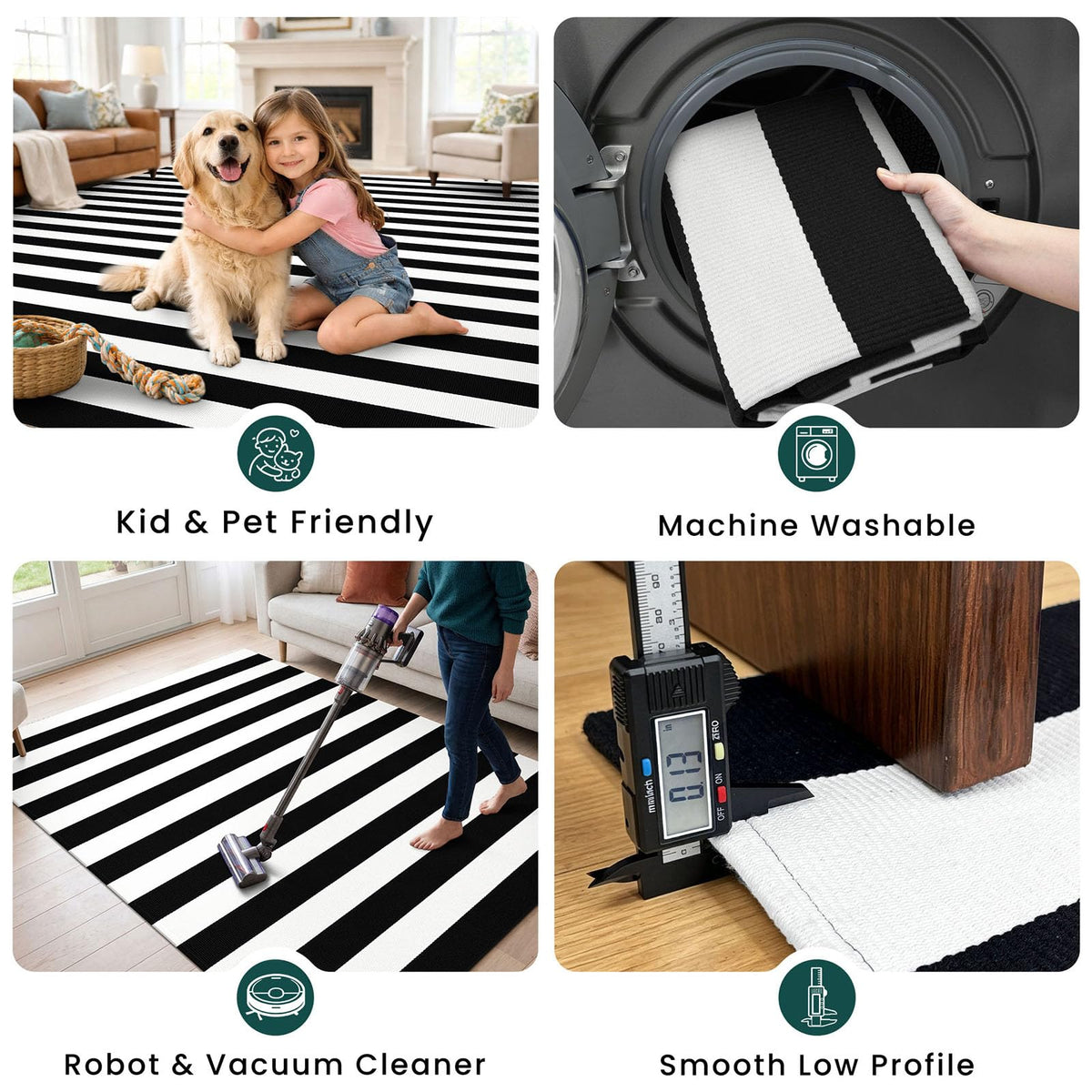 Navy and White Striped Cotton Rug, 28x43