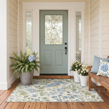 Bavni Dusty Blue Floral Washable Rug