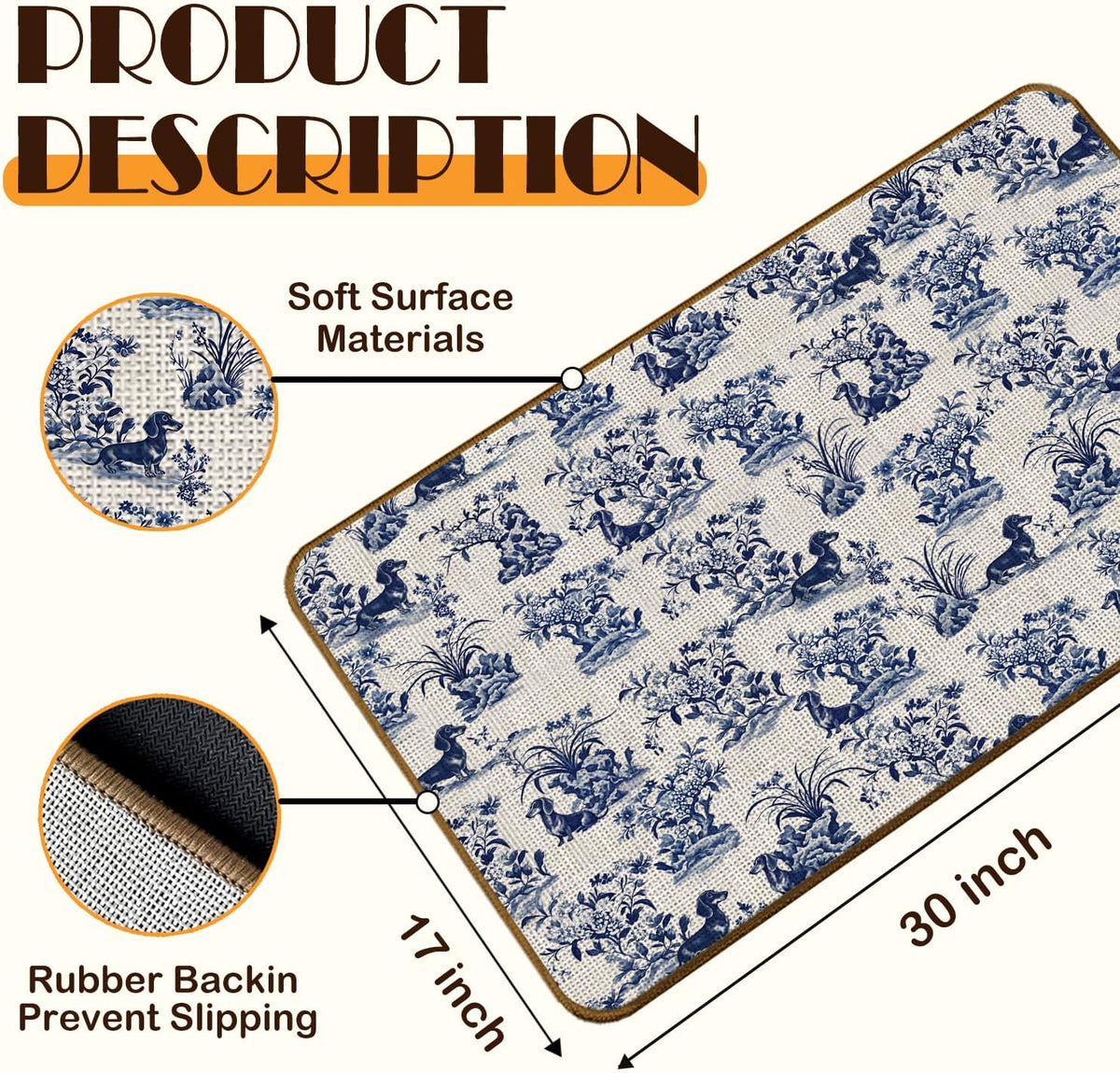 Chinoiserie Dachshund Doormat, 17 x 30 Inch