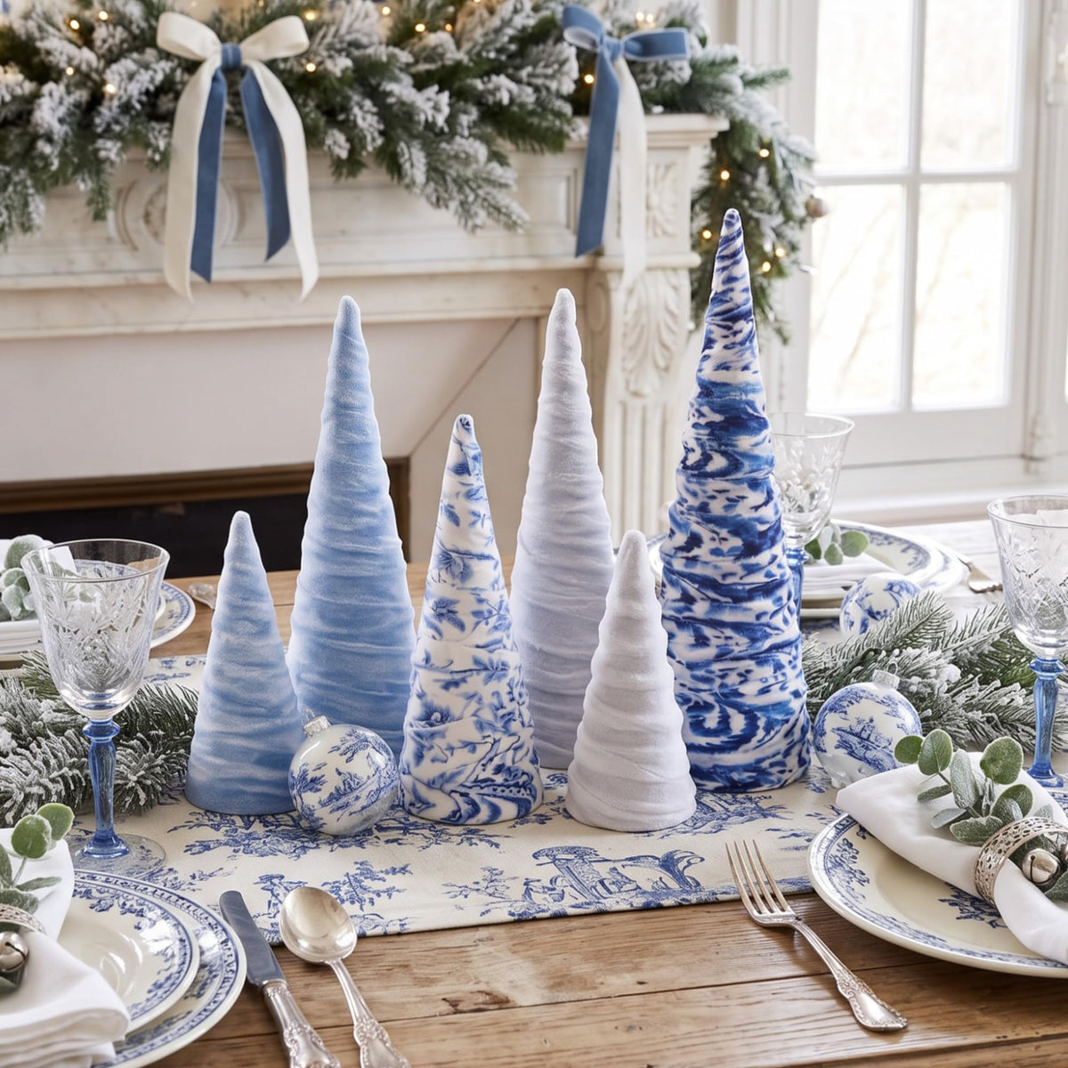 Chinoiserie Velvet Christmas Trees, Set of 6