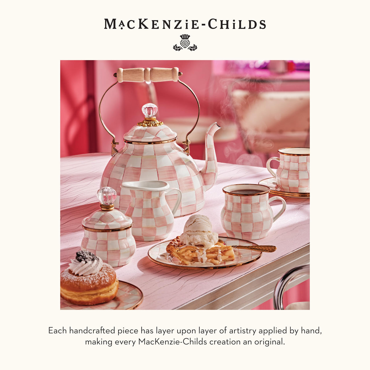 MacKenzie-Childs Enamel Tea Kettle, Royal Check
