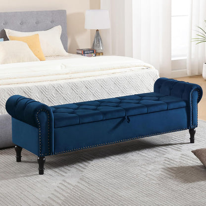 Navy Velvet Tufted Storage Bench