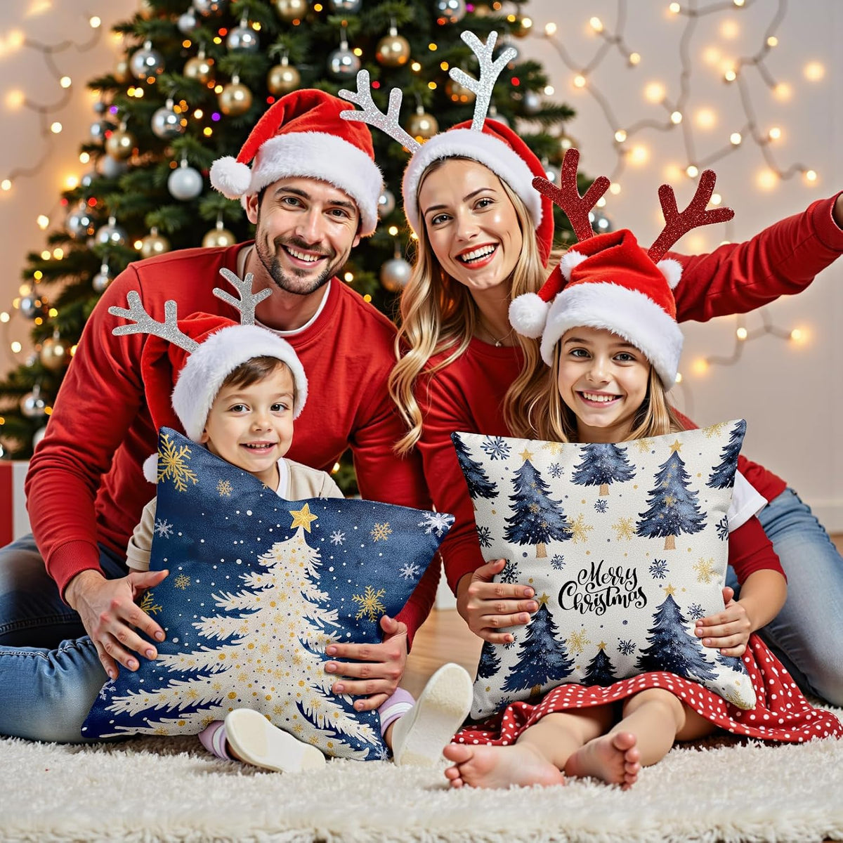 Navy Velvet Christmas Pillow Covers, Set of 4