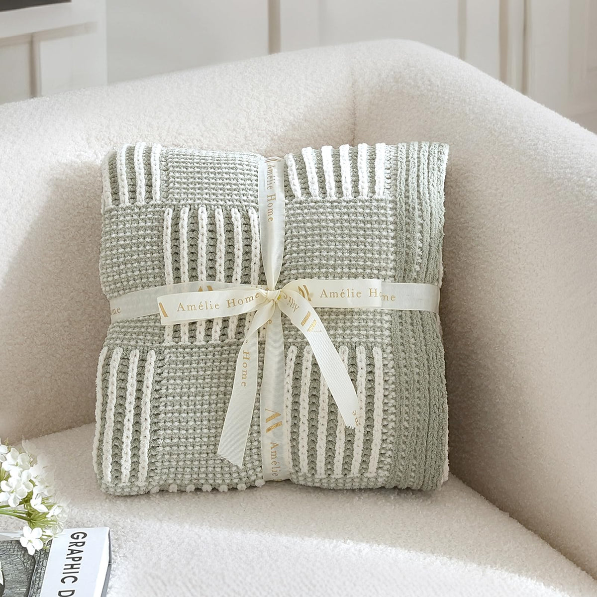 Checkered Knit Throw Blanket, Blue, 50 x 60 Inch