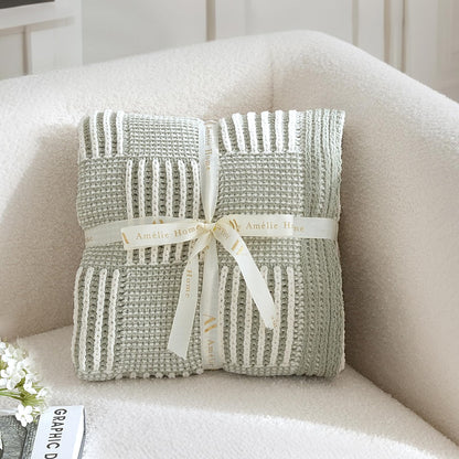Checkered Knit Throw Blanket, Blue, 50 x 60 Inch