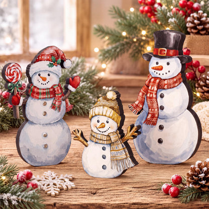 Chinoiserie Wooden Snowmen, Set of 3