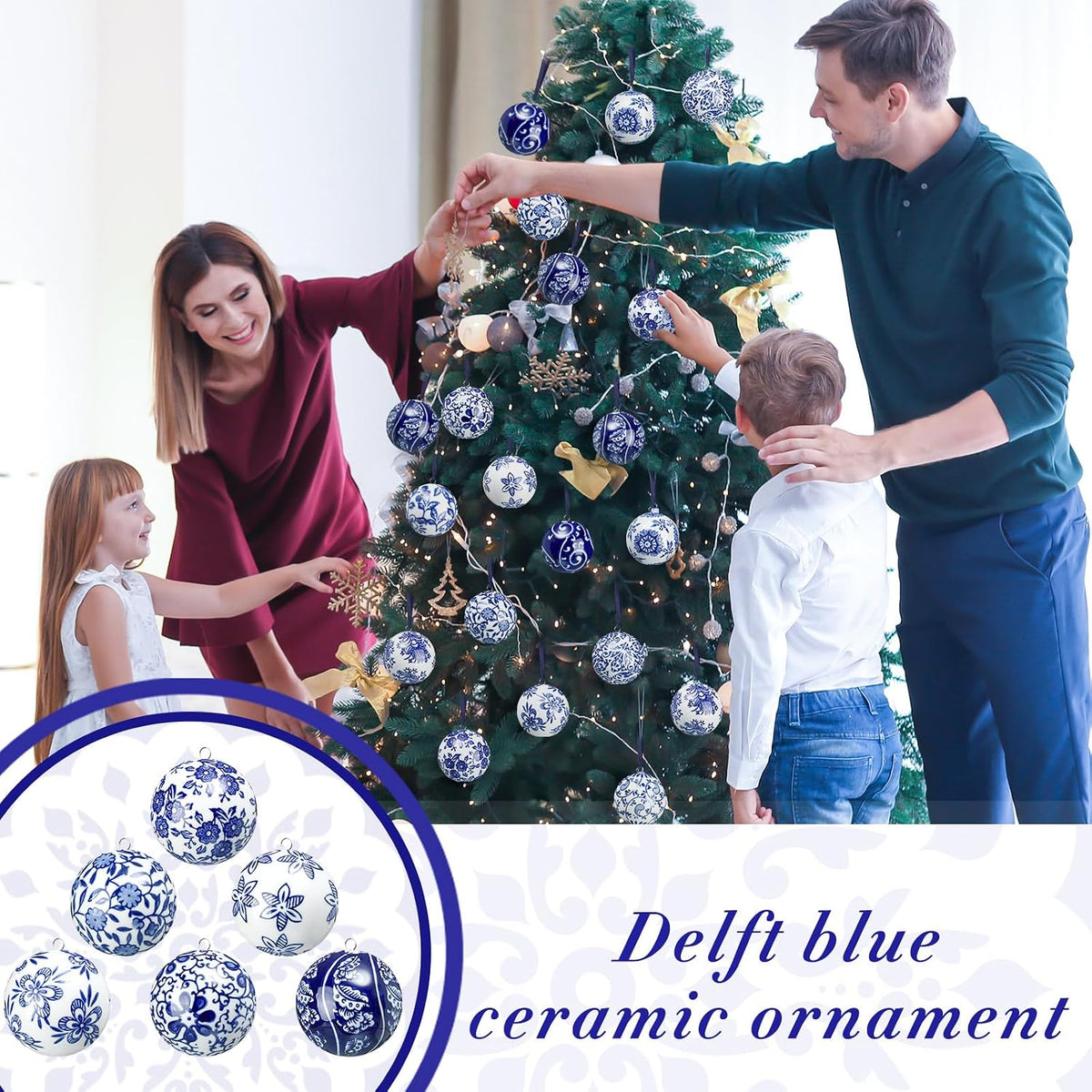 Blue and White Porcelain Christmas Balls, Set of 6 or 12