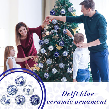 Blue and White Porcelain Christmas Balls, Set of 6 or 12